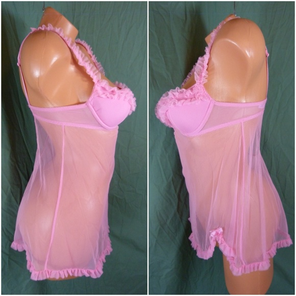 Victorias Secret 34B Sheer Pink Nighty Ruffles - Picture 2 of 8